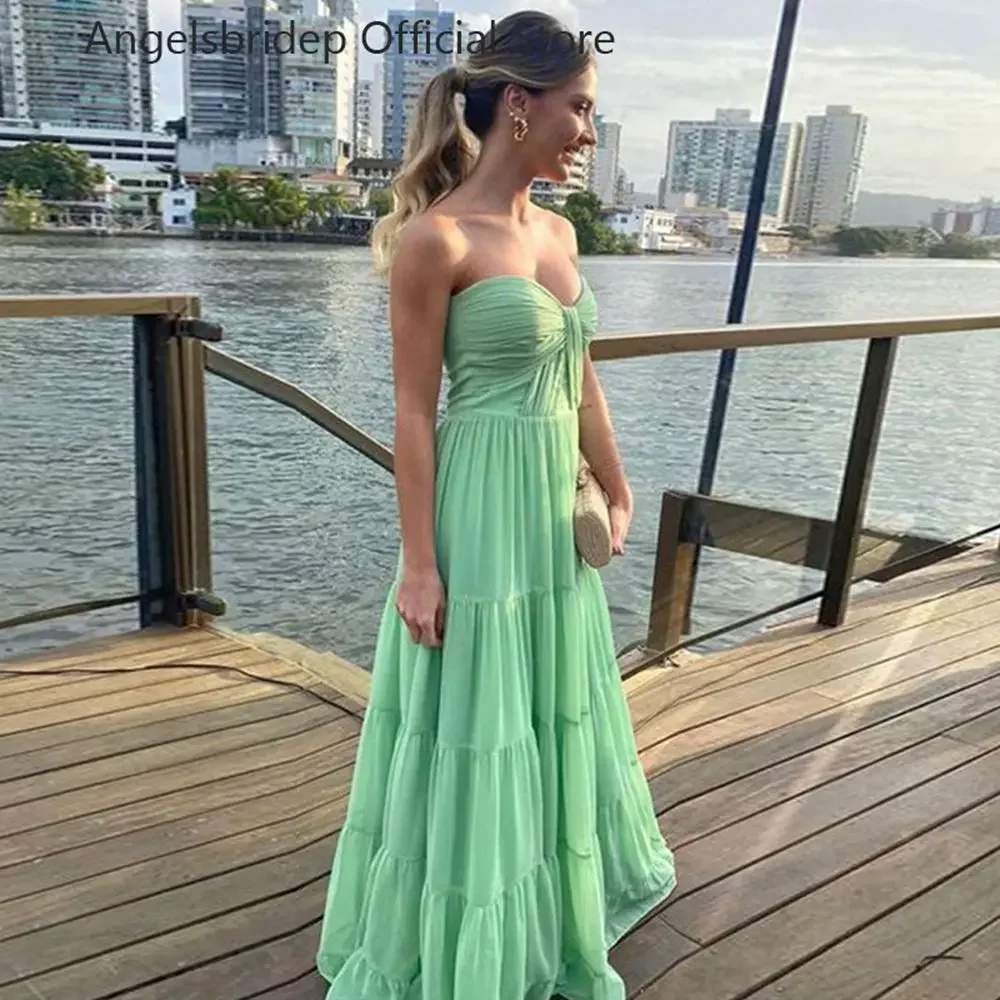 

Chiffon Sweetheart Evening Dresses Sexy Pleat Skirt Ruched Beach Prom Gown Arabic Party Dress Vestidos De Novia