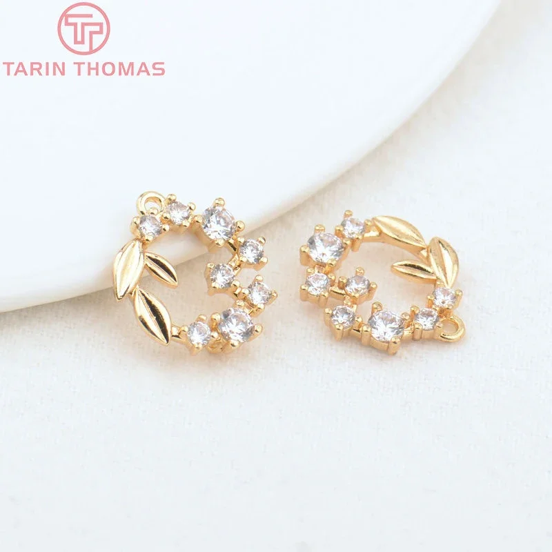 (3962) 4 шт. 14 мм отверстие 1 24-каратное золото латунь с цирконом подвески Anadem