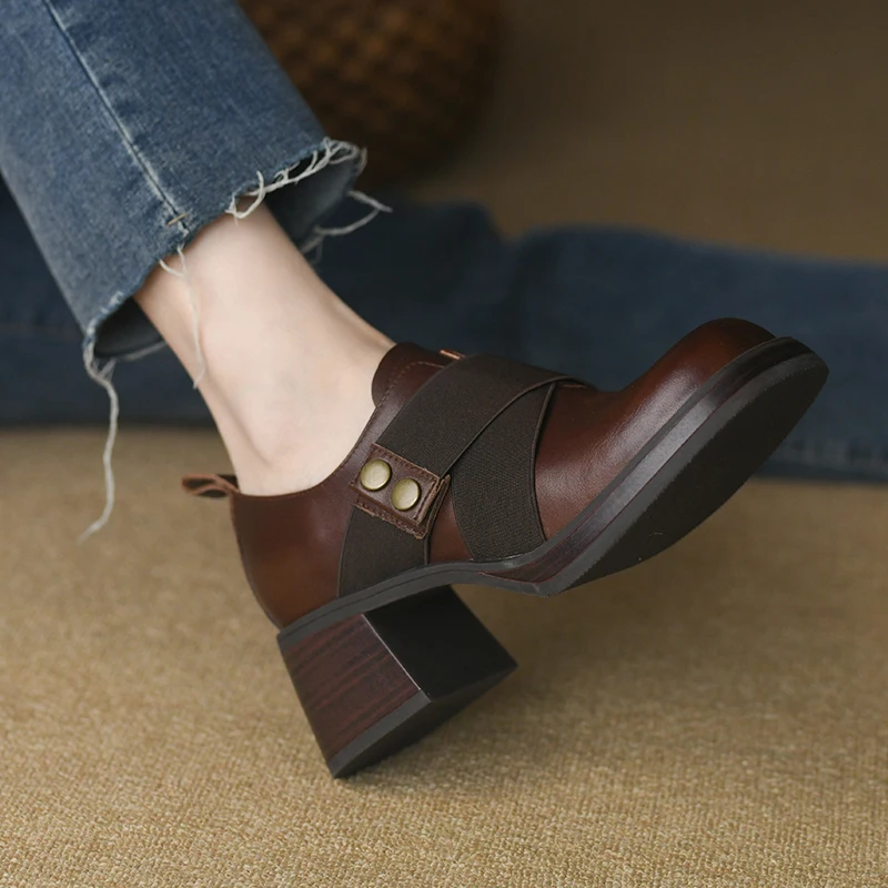 

Туфли-лодочки женские из натуральной кожи, на среднем каблуке