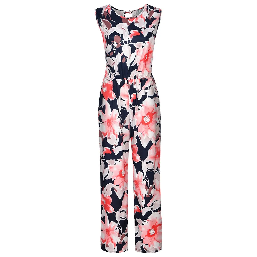 Fashion Beach Floral Print Jumpsuits Summer Autumn Fashion Jumpsuit Women's Rompers Casual Sleeveless O Neck Wide Leg Jumpsuits