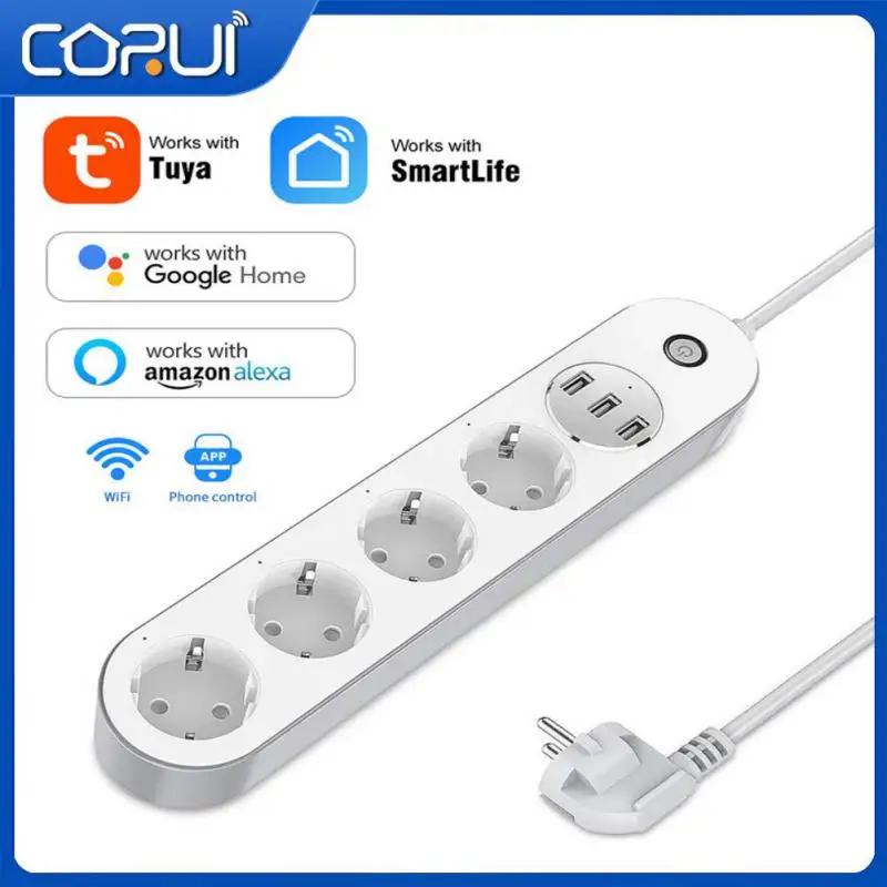 

CORUI Wifi Smart Power Strip EU Outlets Plug Tuya Smart USB Charging Port Timing App Work with Alexa Google Home Assistant