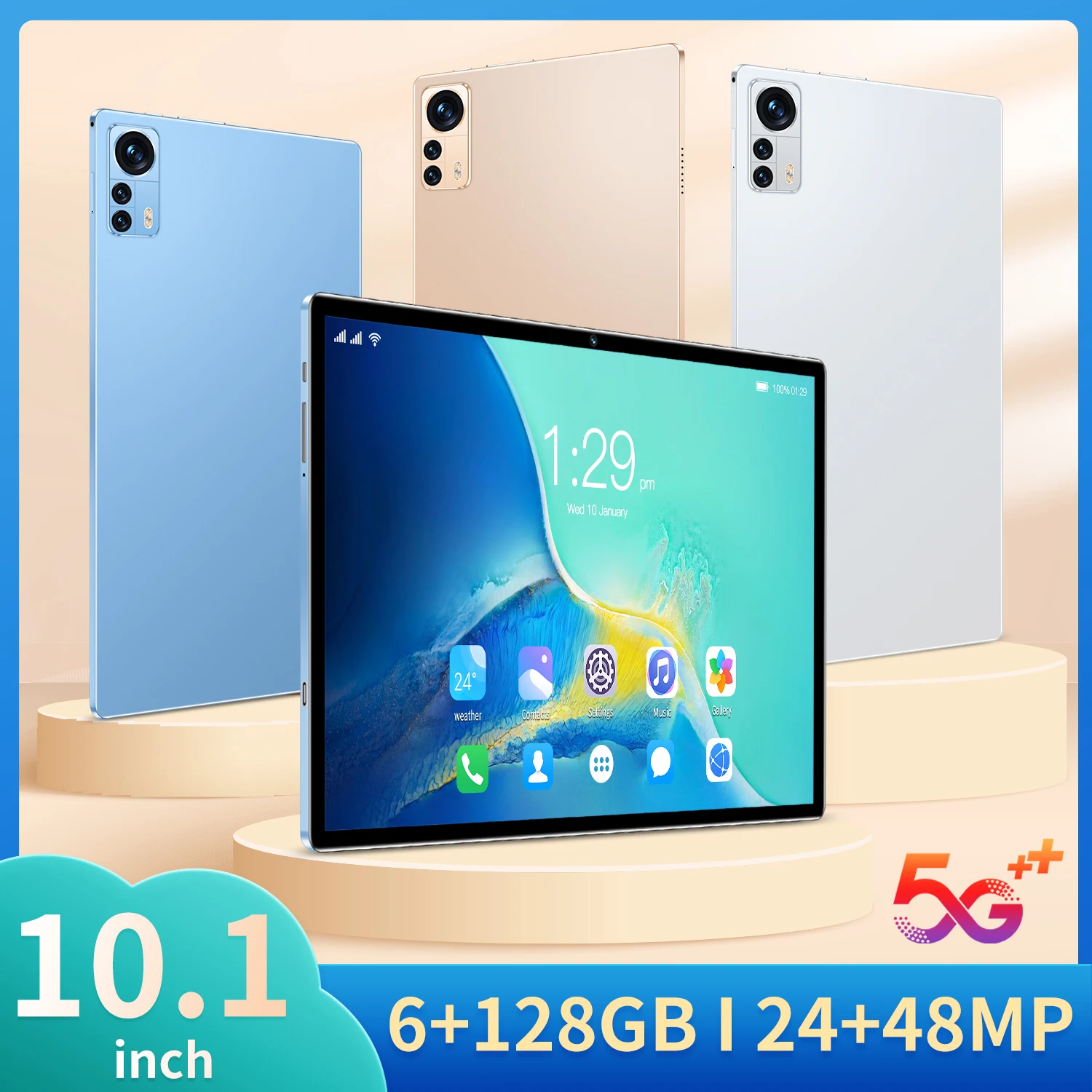 

New 10.1-inch 5G tablet Android 10.0 eight core mobile phone calls Google Play 6GB RAM 128GB ROM tablet PC WiFi Bluetooth Type-C