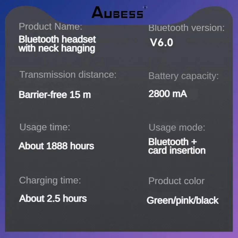 

Wireless Headset Comfortably V6.0 Earphone Multi-function Stable Connection Hanging Neck Earphones 2800 Ma