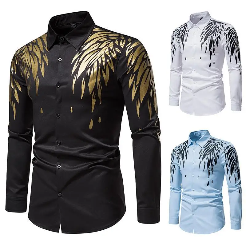 Mattswag Men Shoulder Feather Printing Shirts 2022 Spring Autumn Long Sleeve Regular Fit Shirt Casual Loose Fashion Camisa Homme