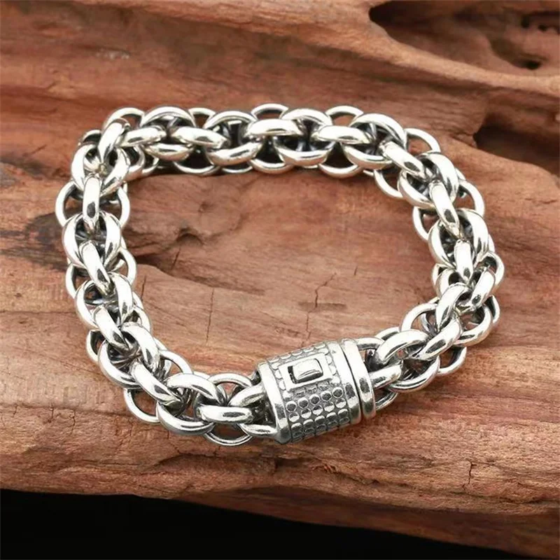 

Luxury Jewelry S925 Sterling Silver Thai Silver Bracelet Vintage Hand Braided Men's Chain Domineering gifts for boyfriend