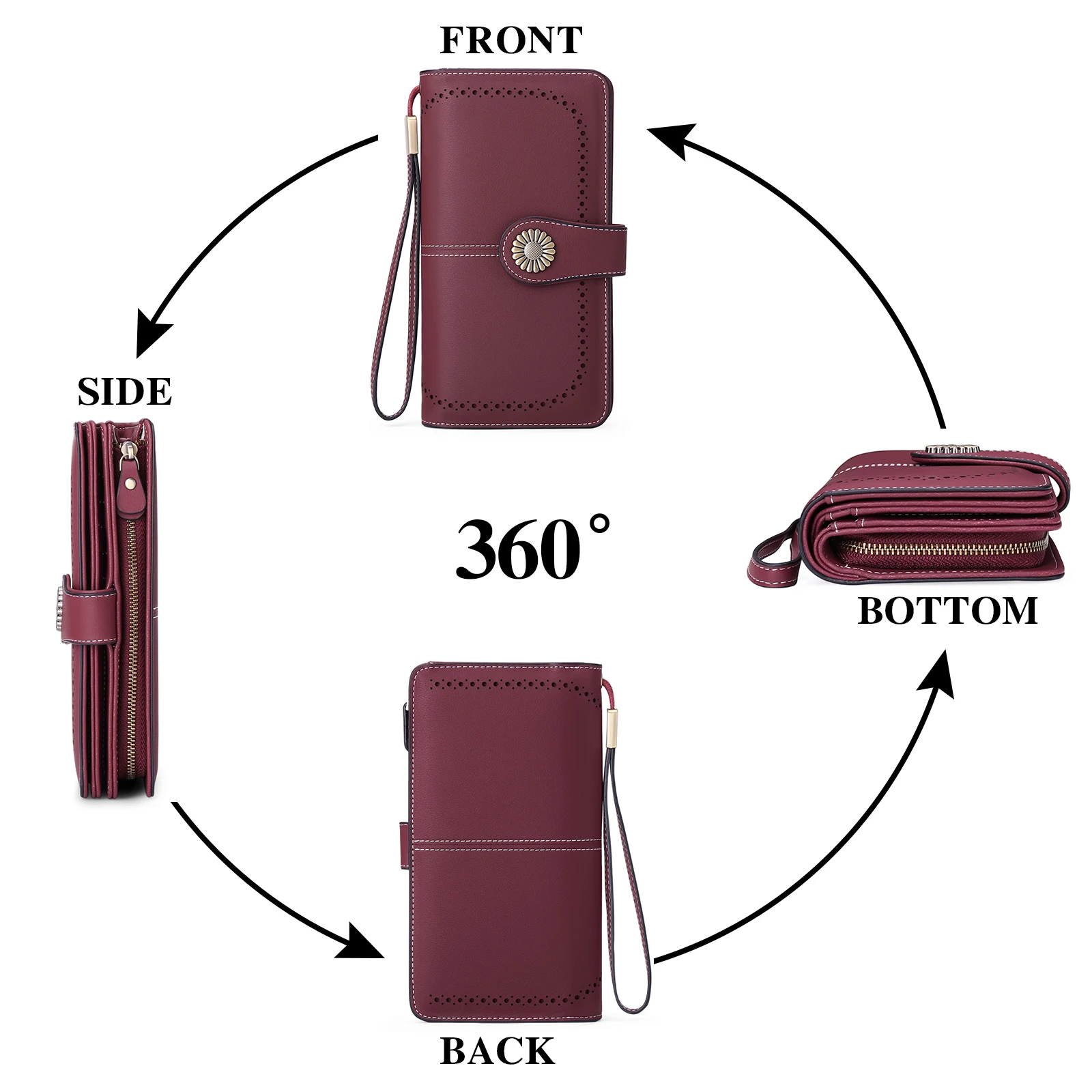 Women PU Leather Long Wallet Vintage Coin Purses Large Capacity Cellphone Clutch Card Holder Ladies Zipper Purse