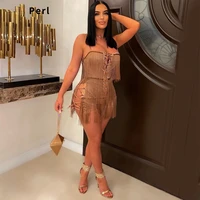 perl sexy suspenders straps tassel fashion leak back tight suit women sling khaki shorts set summer two piece outfit 2022