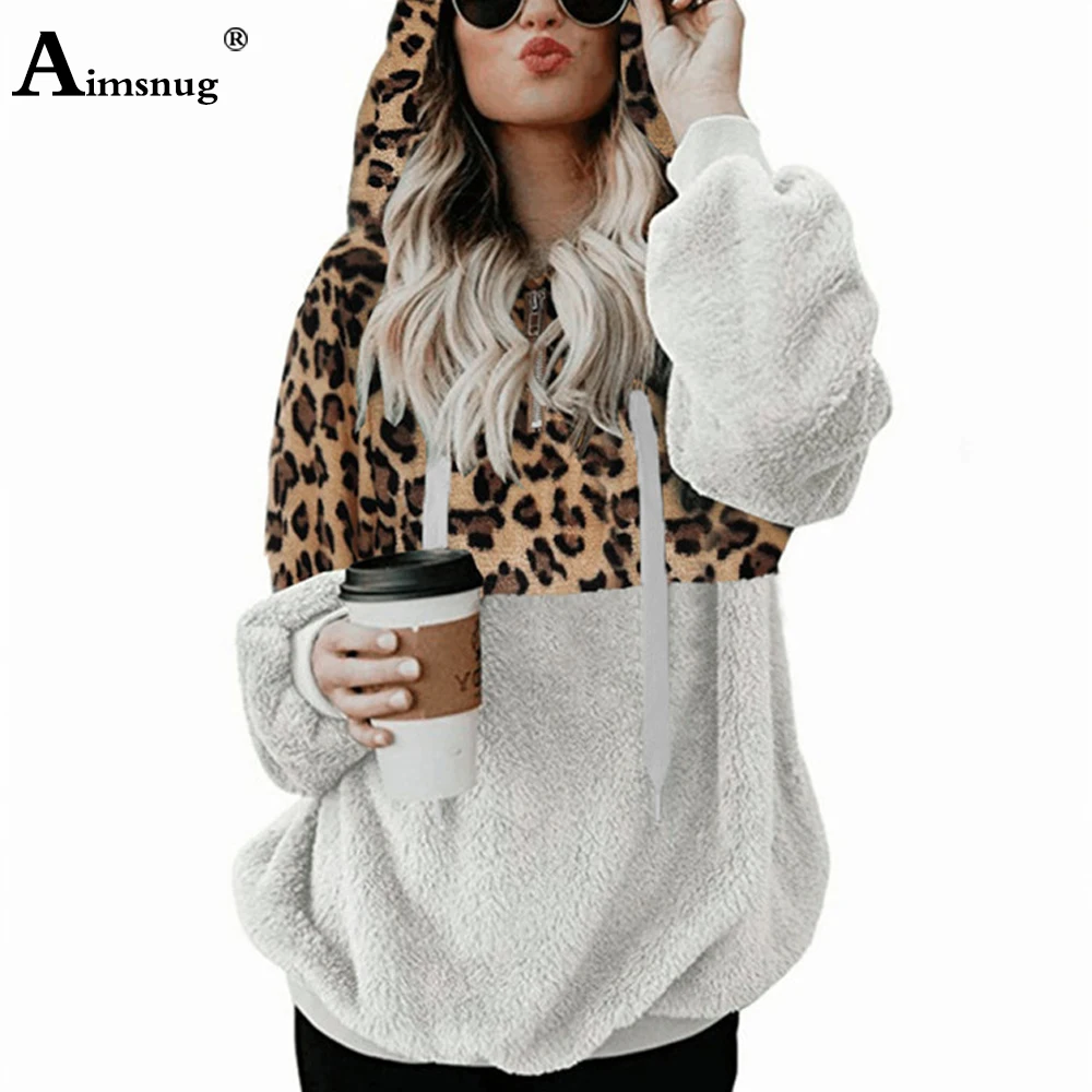 Women's Long Sleeve Plush Sweaters Loose Stand Pockets Hooded Knitwear 2022 Winter Casual Pullovers Female Patchwork Sweater