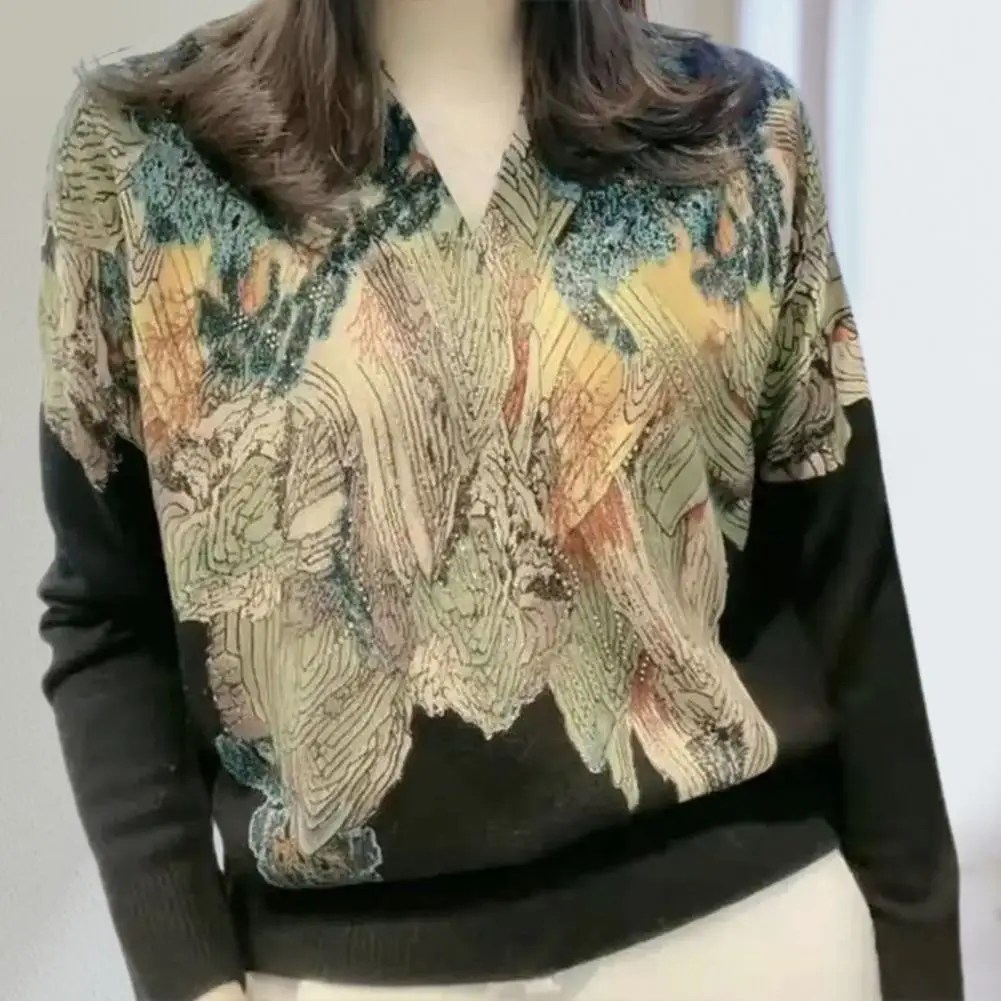 

Trendy Lady Spring Top Soft Women Knit Top V Neck Plus Size Autumn Knit Blouse Dress-up