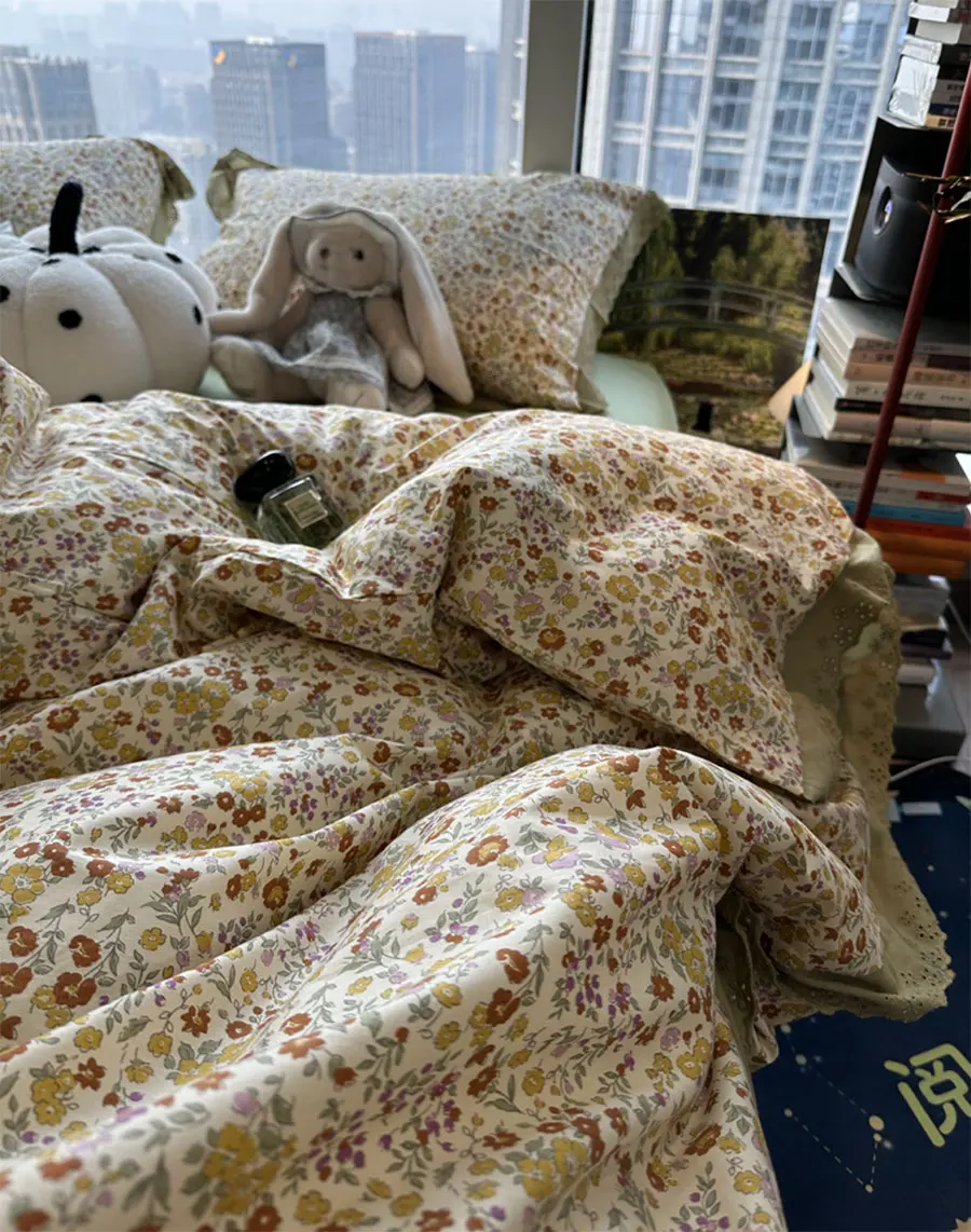 Фото Романтический Сказочный кружевной Цветочный зеленый комплект, двойной полный Королевский Милый хлопковый домашний текстиль, простыня, подушка, пододеяльник №5