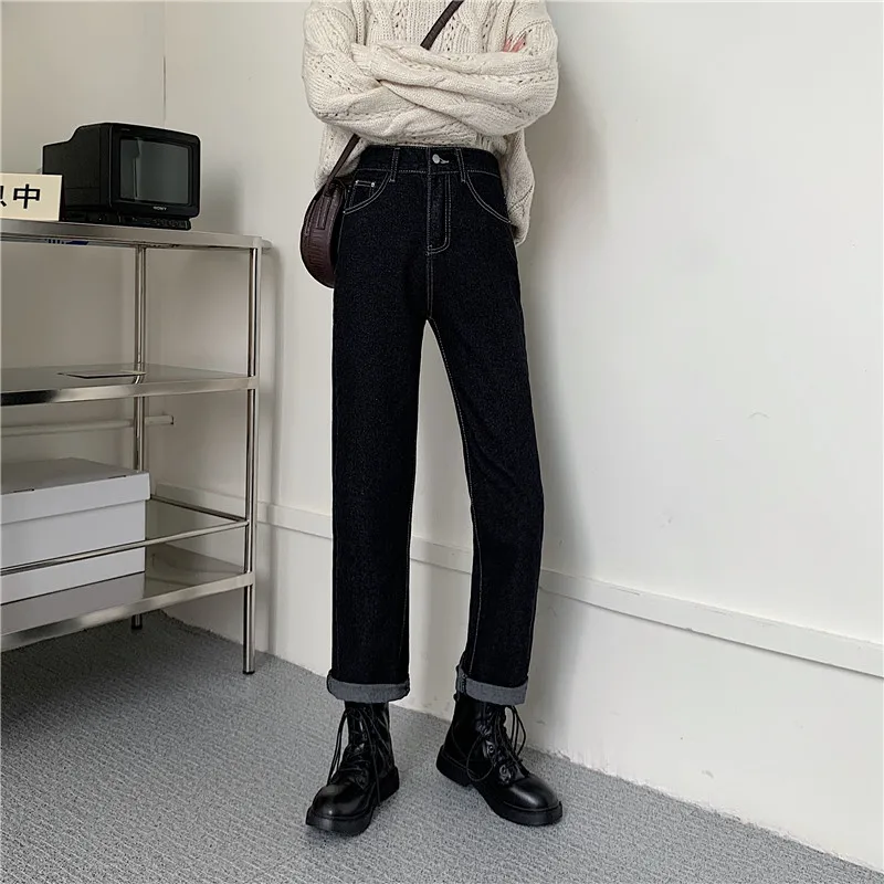 

N0383 New fashion all-match trend loose high-waist straight-leg jeans