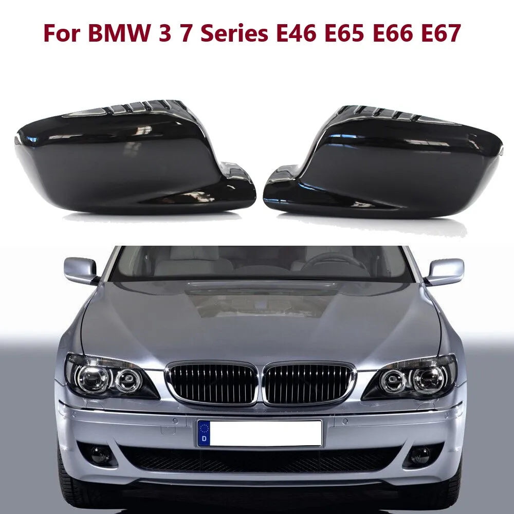 Carbon Fiber Bright Black Side Rearview Mirror Cover Caps For BMW 3 7 Series E46 E65 E66 E67 745i 750i 760Li 730Li