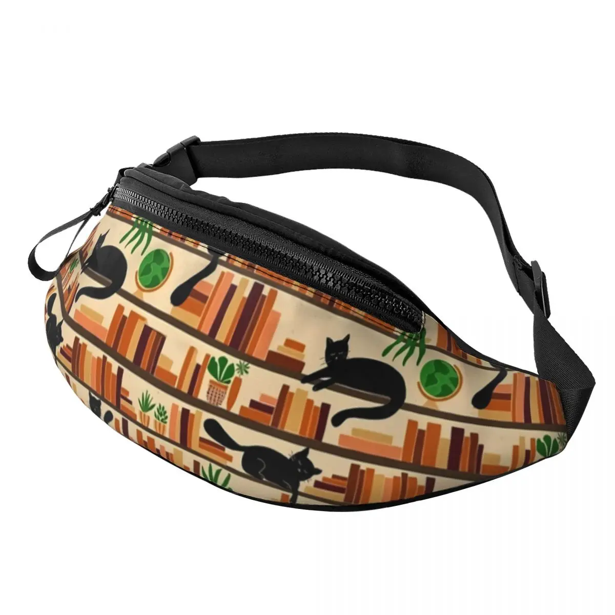 

Retro Library Cats Waist Bag Black Kitty Sports Male Waist Pack Polyester Pattern Bag