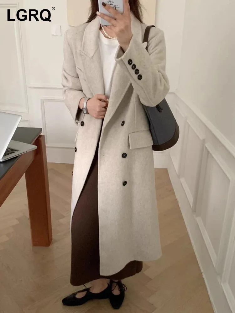 LGRQ женское минималистичное шерстяное пальто с лацканами однобортное