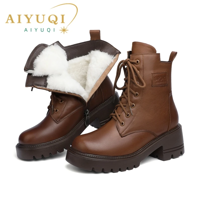 

AIYUQI Marton Boots Women Genuine Leather 2023 New British Style Women Ankle Boots Wool Warm Winter Boots Women