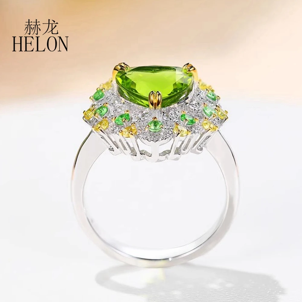 HELON кольцо из натурального перидота 9 мм белого золота 18 карат с настоящим