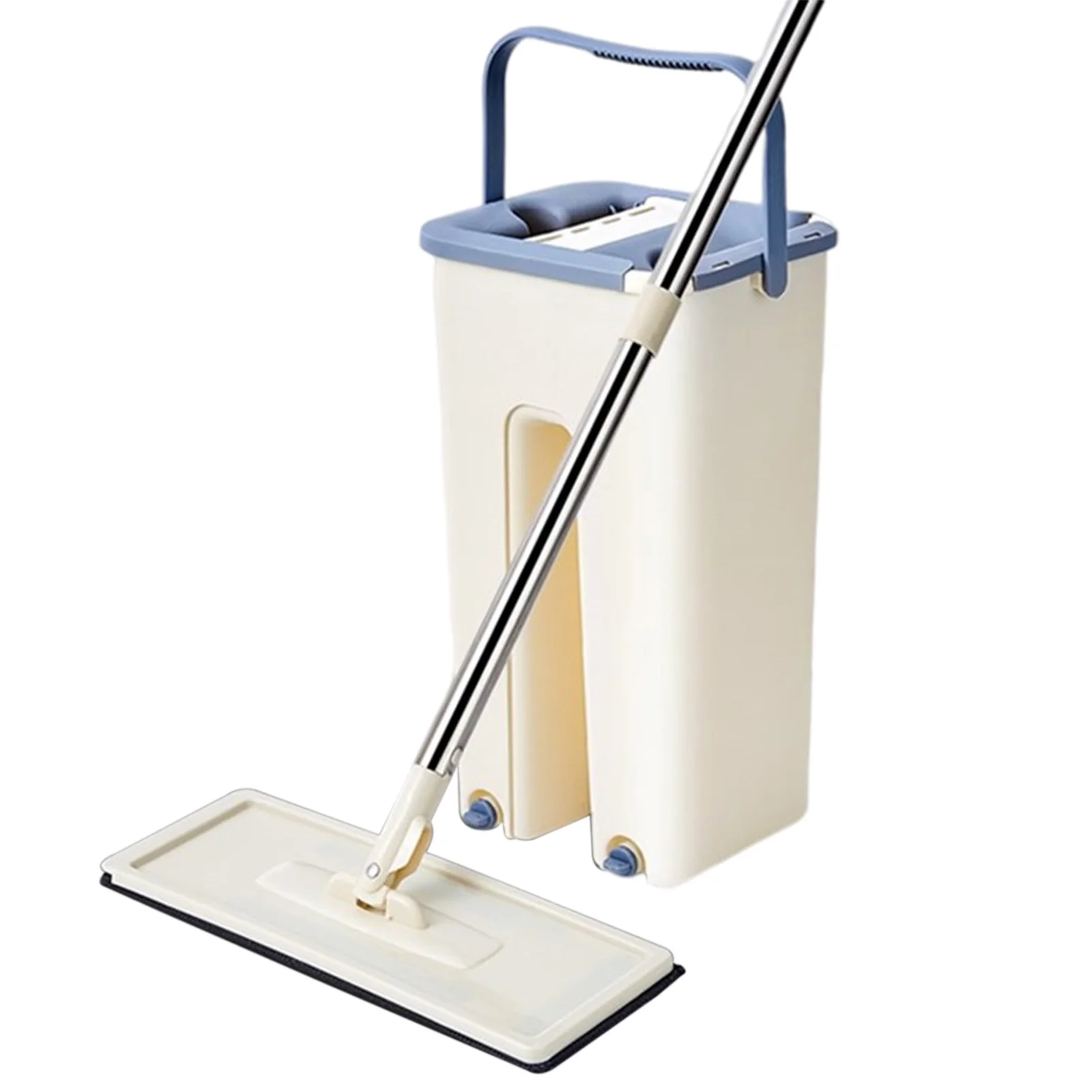 

Flat Floor Mop And Bucket Set Floor Mop With Wringer Home-Floor Cleaning System Washable Microfiber Pads Home Kitchen Cleaner