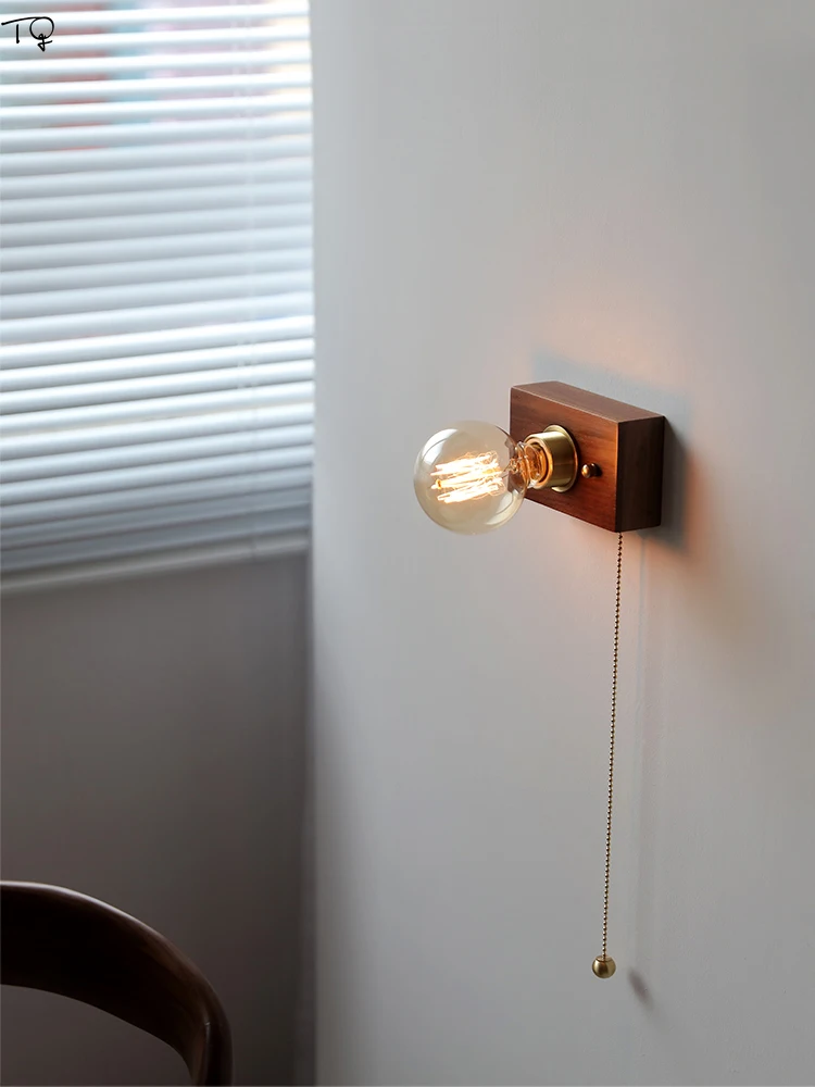 Vintage Classical Antique Black Walnut Copper Wall Lamp LED 