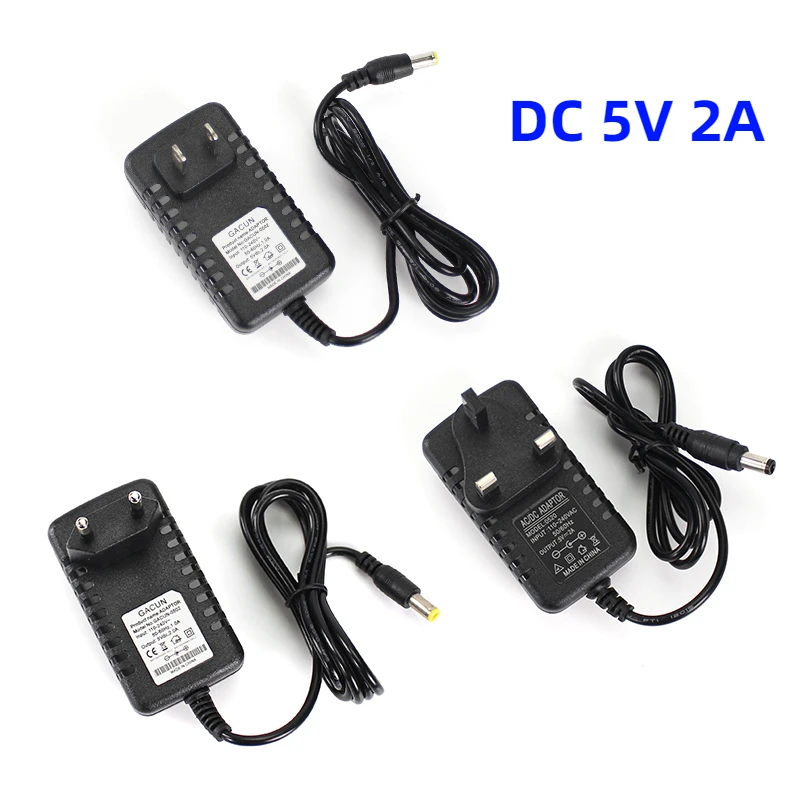 

Adapter DC 5V 2A Lighting Transformers AC 110-22V Switching Plug Connector 5.5mmx2.5mm Supply Charger EU US UK AU