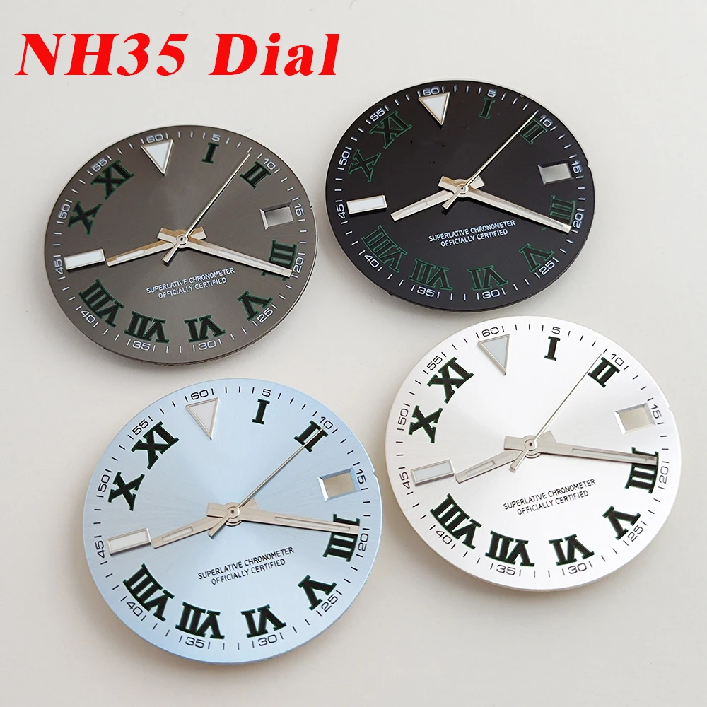 

NH35 dial 28.5mm Watch dial Roman dial Ice blue luminous dial Suitable for NH35/36 movement watch accessories Watch repair tool