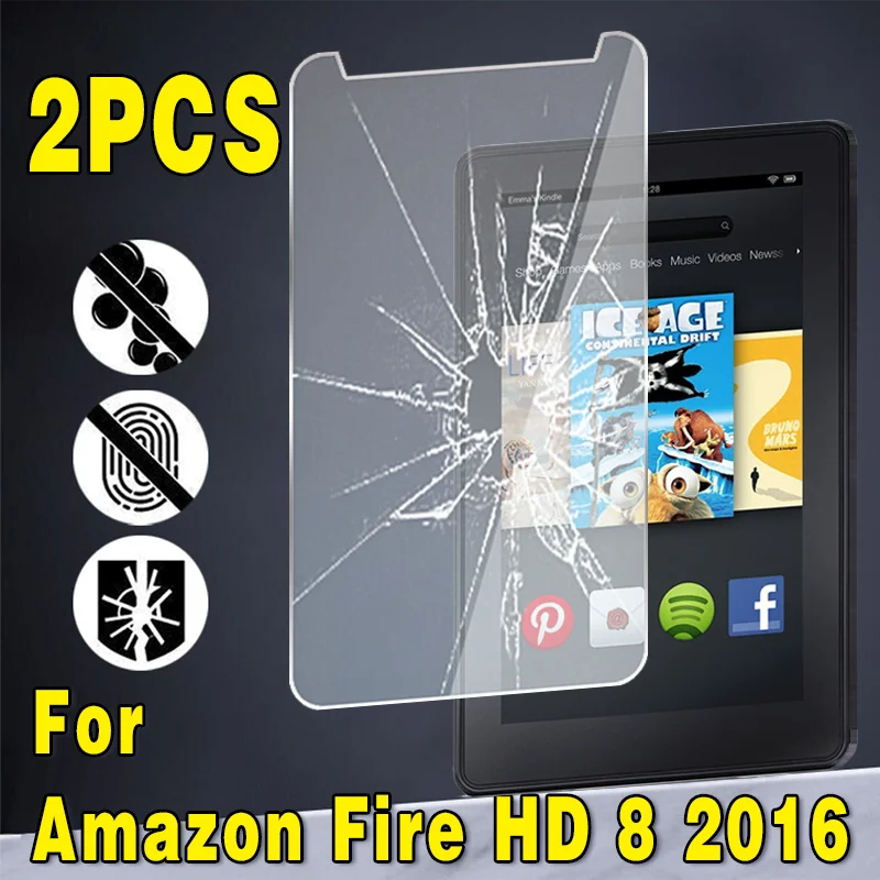 

2Pcs Tempered Glass for Fire HD 8 2016 9H Explosion Proof Anti-fingerprint Full Film Tablet Cover Screen Protector