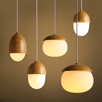 led nordic wood grain pendant lights japanese style nuts acorn mushroom glass pendant lamp for caffe shop dinning room bar