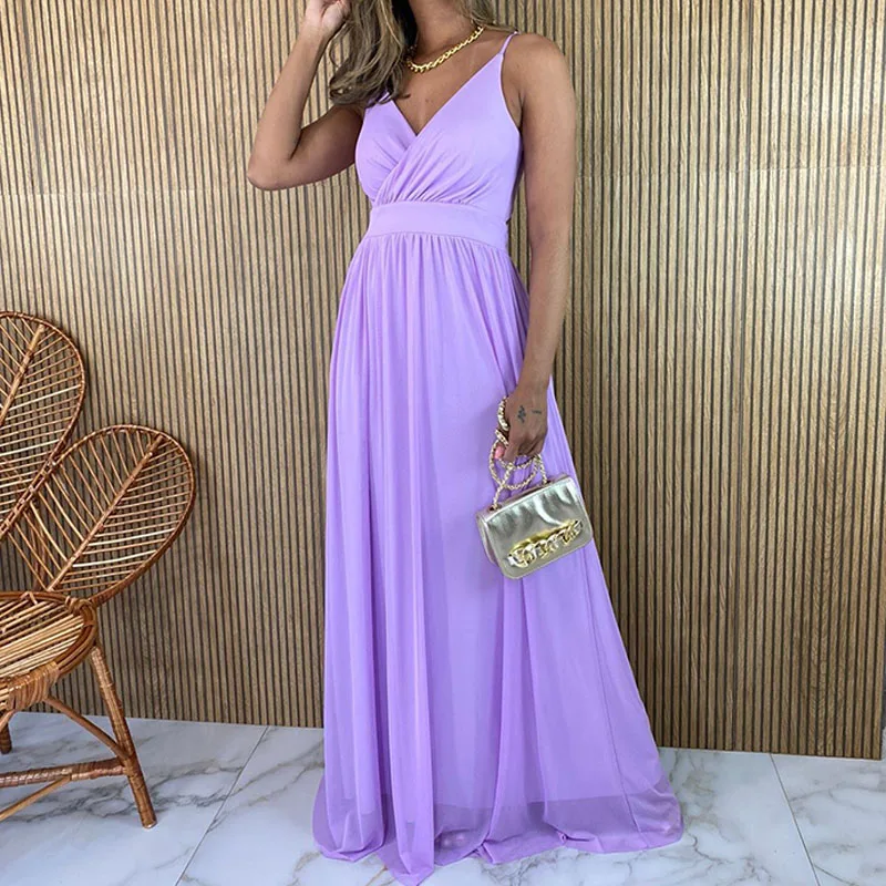 

Женское длинное платье с открытой спиной, Элегантное повседневное платье с V-образным вырезом и без рукавов