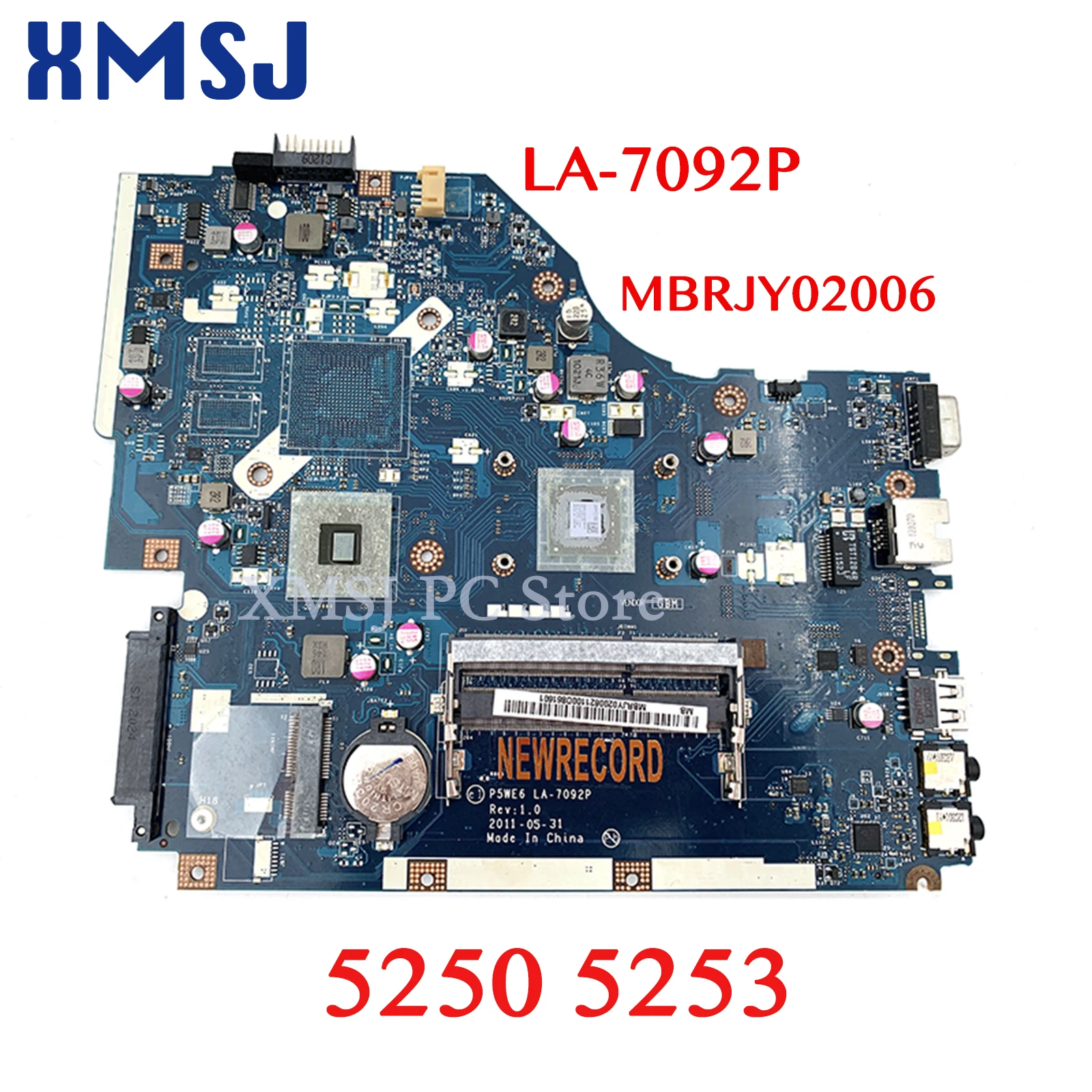 

XMSJ 1for acer aspire 5250 5253 laptop motherboard MBRJY02006 P5WE6 LA-7092P AMD CPU onboard DDR3 main board full test