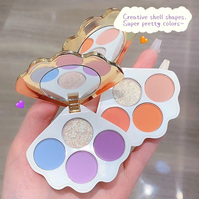 

4 Colors Shell Design Eyeshadow Palette Glitter Pearly Palette Purple Blue Charming Eyes Make Up Maquiagem