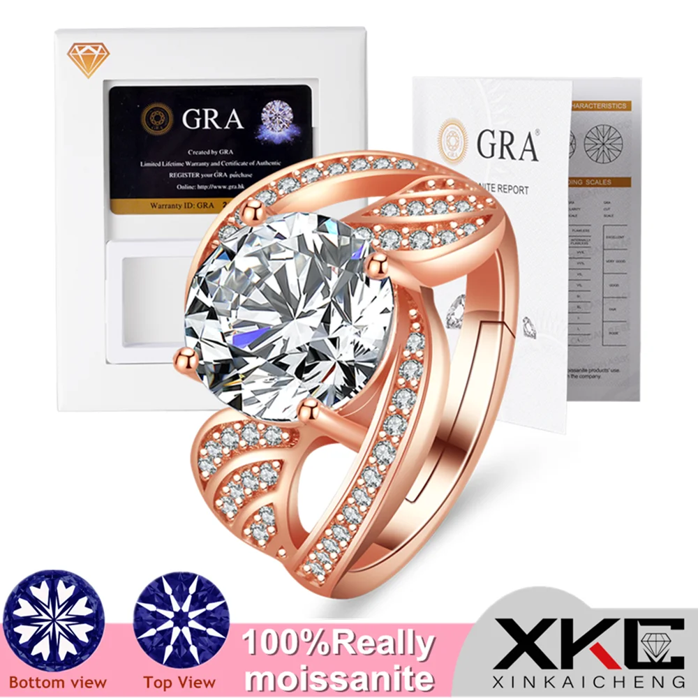Gra3.00CT d Мозамбикский камень кольцо три карата розовое золото Платиновое женские