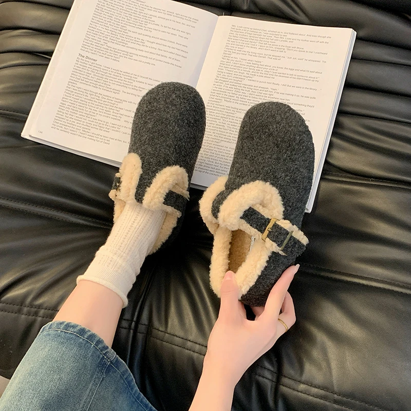 2025 зимние женские ботильоны на плоской подошве короткие плюшевые замшевые туфли