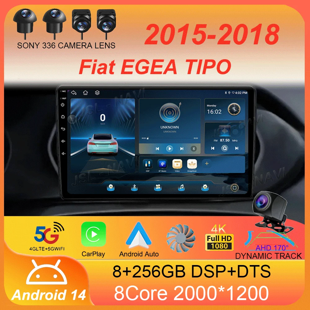 Автомобильный радиоприемник Android 14 Carplay Auto для Fiat EGEA TIPO 2015 2016 2017 2018 навигация GPS