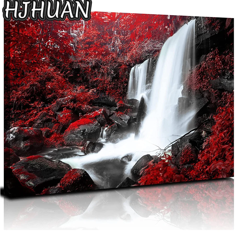 Алмазная 5D мозаика сделай сам из красного кленового леса Водопад полноформатная