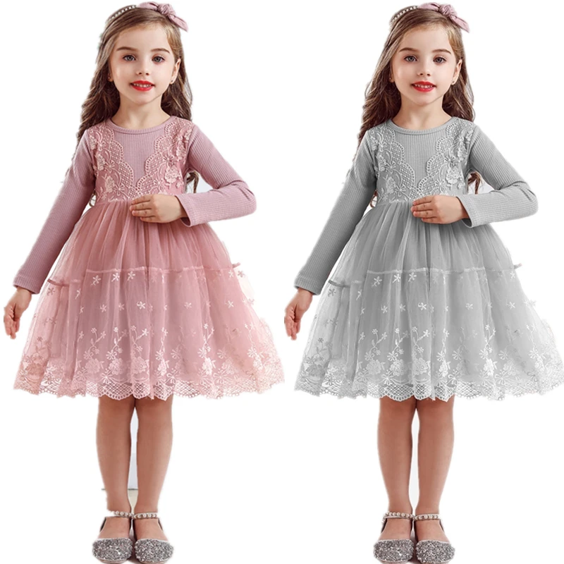 

Fashion Spring Girls Dresses Long Sleeve Symmetrical Pattern Floral Dress Children Clothes Princess Kids Girls Casual Costume