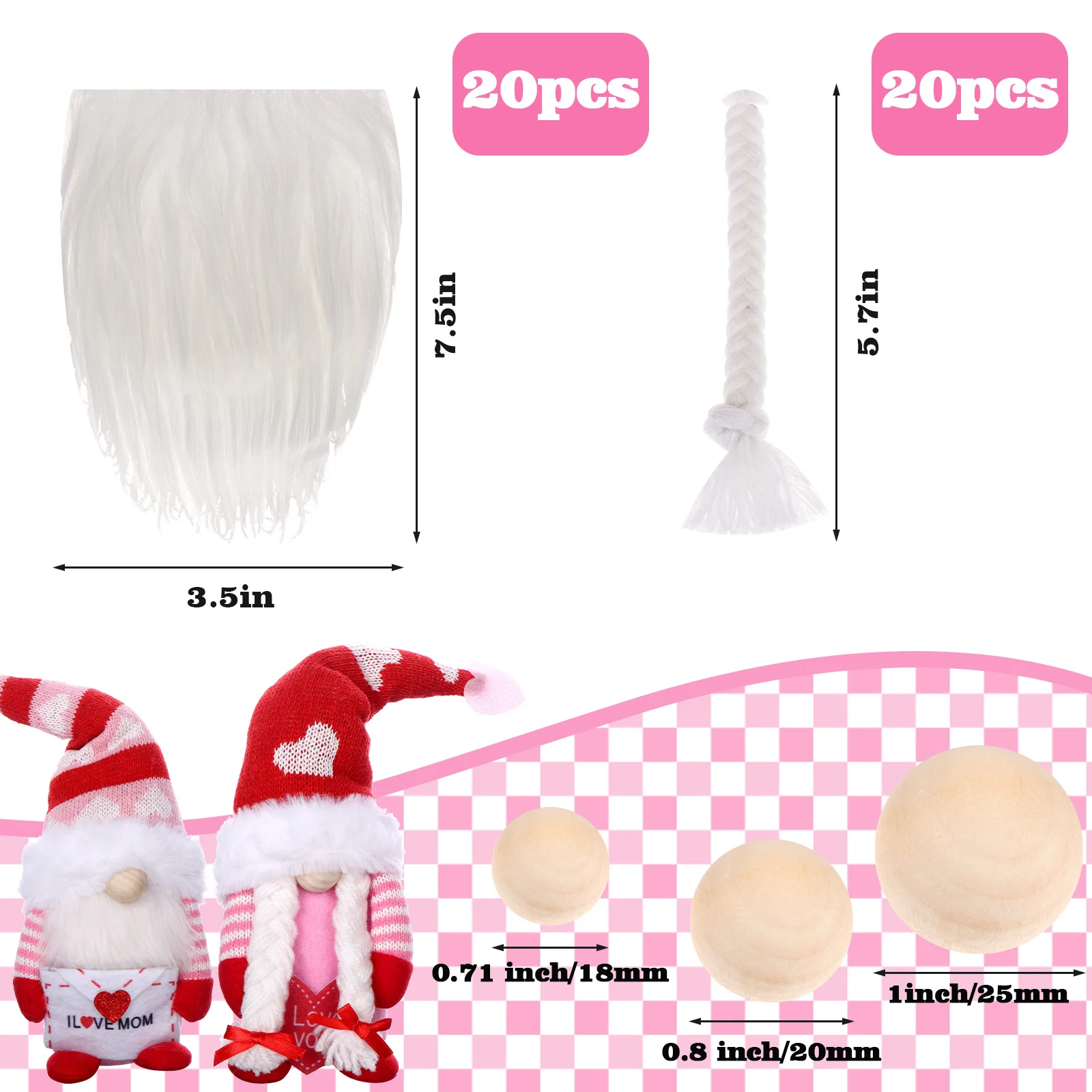 

72Pcs/Set Pre Cut Gnome Beard Braids Dwarf Beard Faux Fabric Costume Beard Unfinished Wooden Balls Fake Fluffy Gnome Beard for V