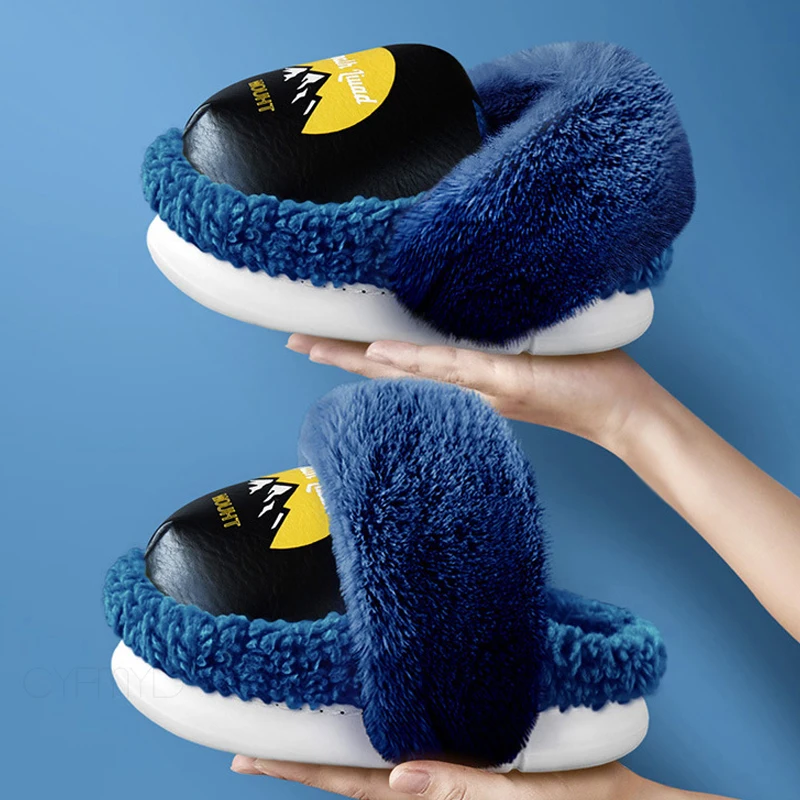Women Indoor Slippers with Fur Fashion Platform Slippers Warm Plush Home Slippers Soft Waterproof Female House Slipper Unisex