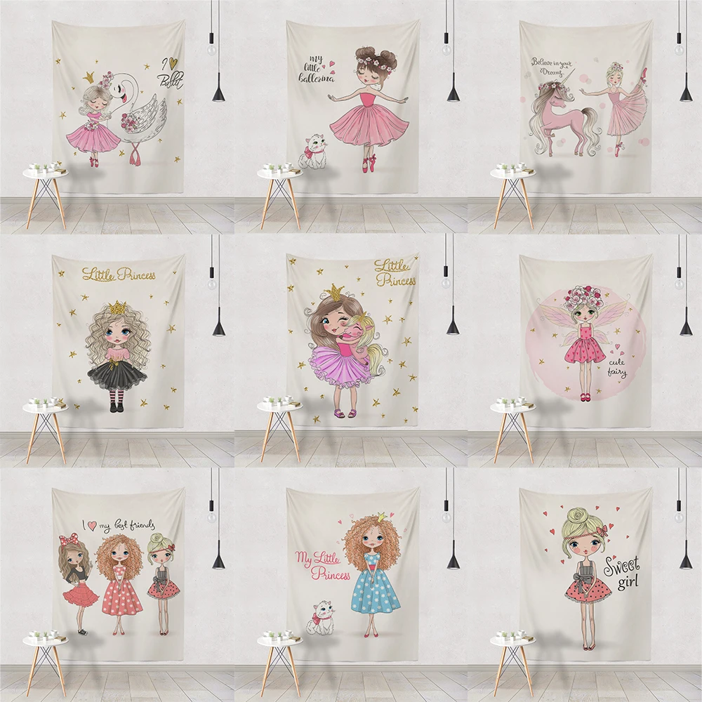 

Гобелен принцессы, кавайный декор для комнаты, мультяшный гобелен для девочек, настенный, для спальни, гостиной, украшения дома