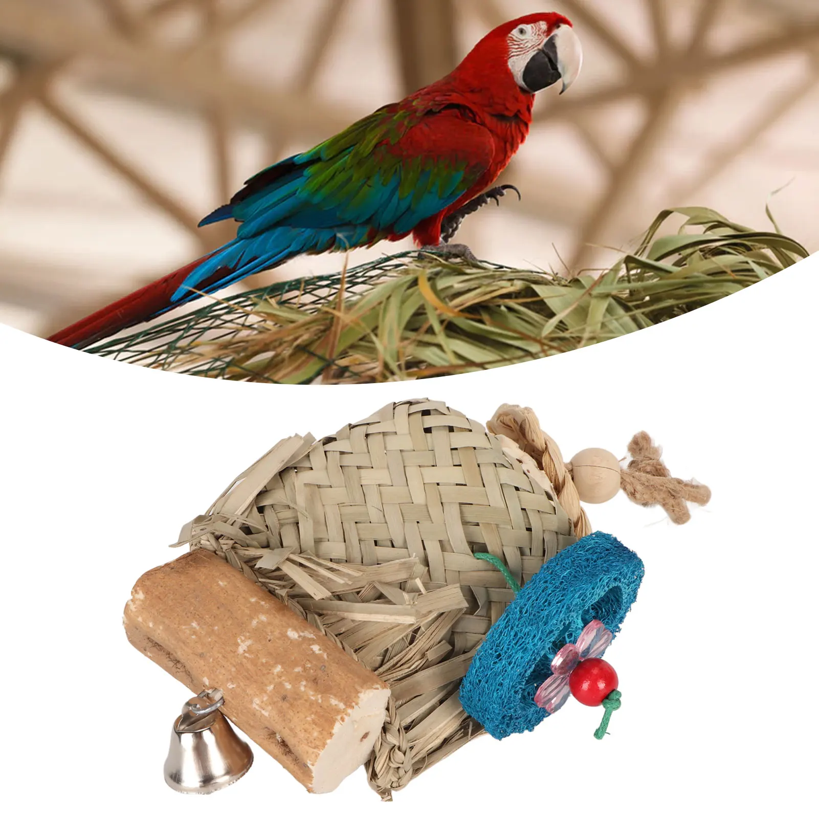 Жевательные игрушки в виде попугаев Пальмовые Листья плетеные кусающие