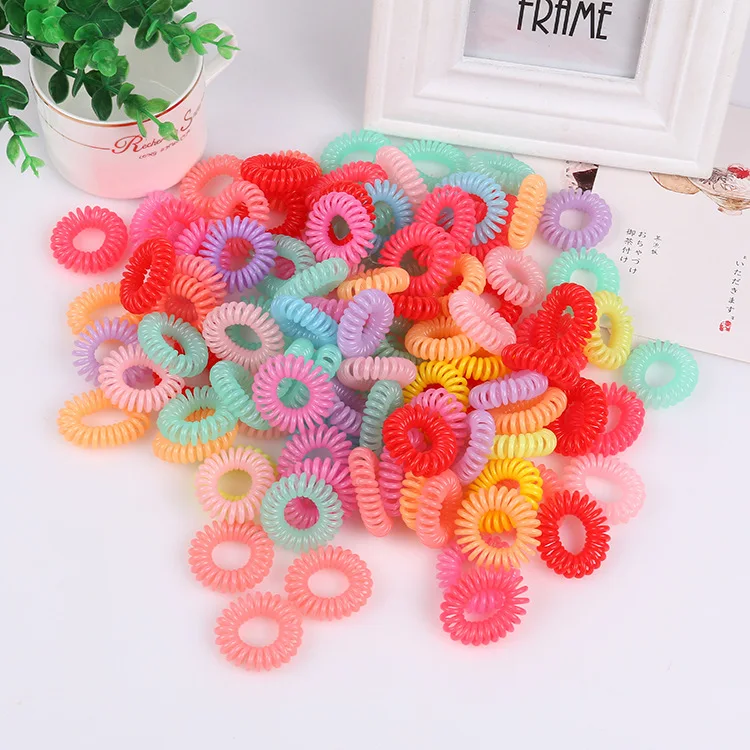 

100PCS/Lot 2.5cm Small Telephone Line Hair Ropes Girls Colorful Elastic Hair Bands Kid Ponytail Holder Tie Gum Hair Accessories