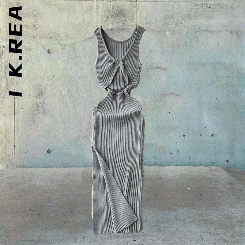 I K.Rea Женские модные платья однотонные Женственные на середину икры Клубная темпераментная роба Эластичные дешевые женские вестидосы.