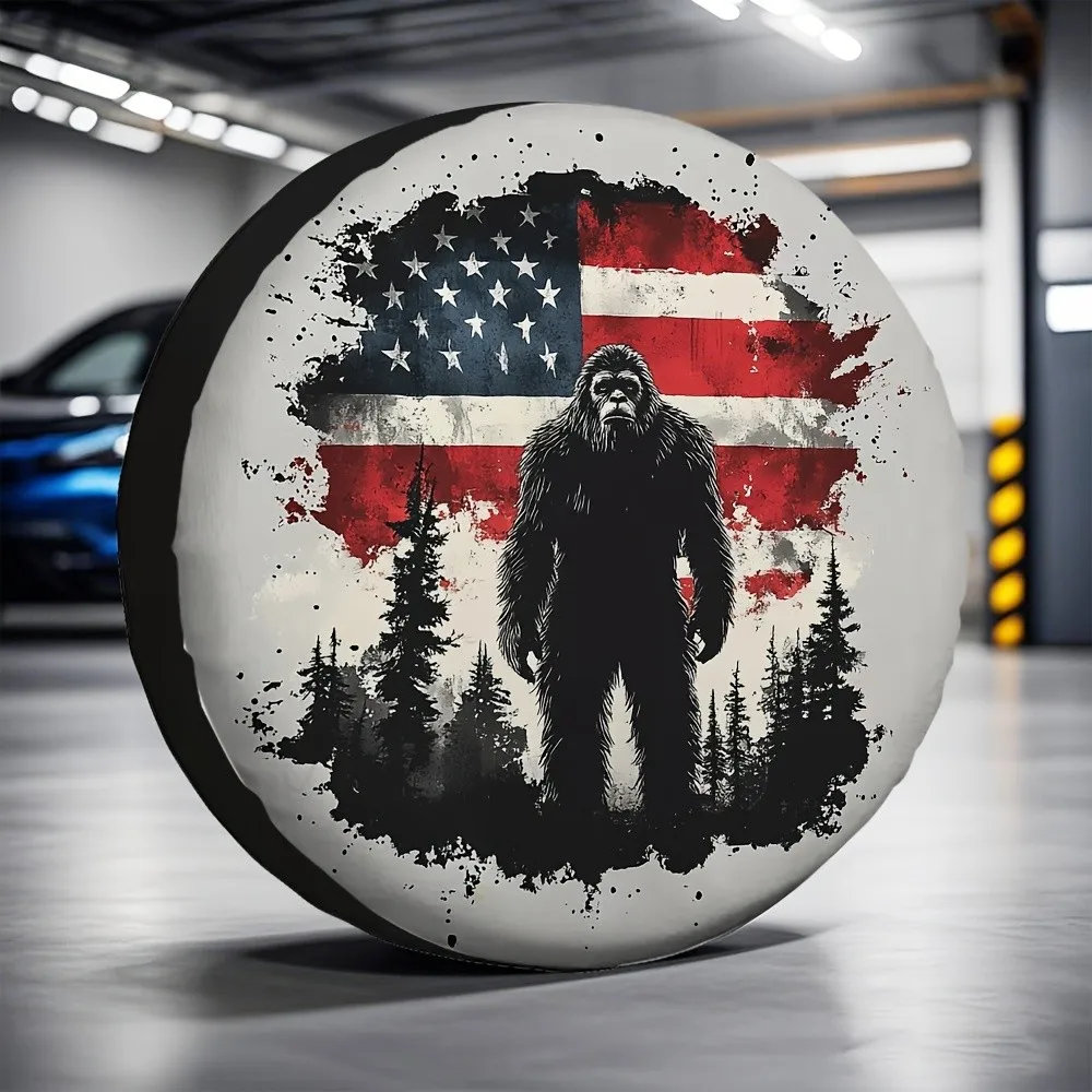 Фото Чехол для запасного колеса Bigfoot с американским флагом, полиэстер, водонепроницаемый, для внедорожников, джипов, грузовиков №1