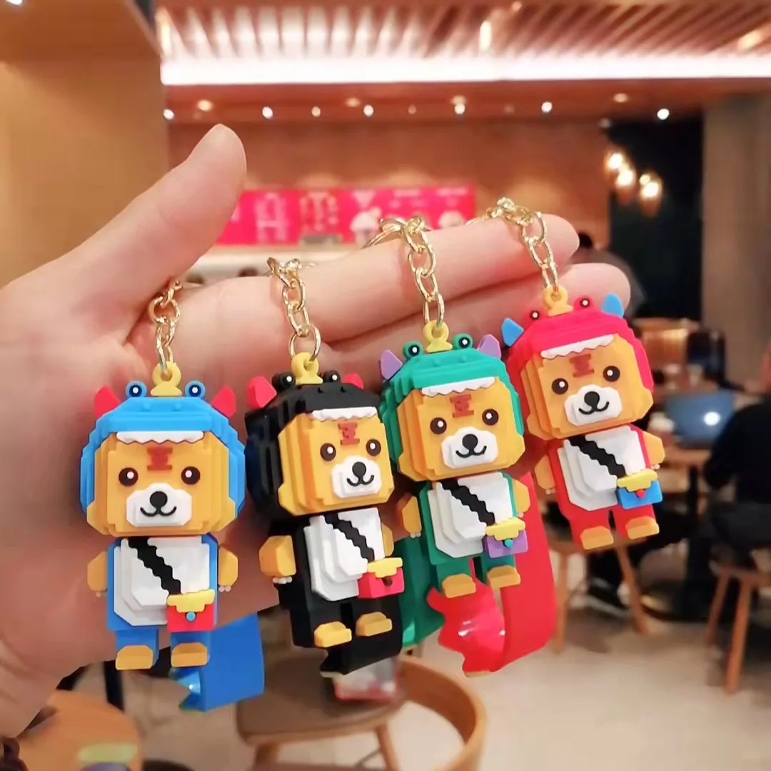 

Cute Building Blocks Backpack Little Tiger Car Key Chain Creative Tiger Year Key Chain Pendant Bag Accessories