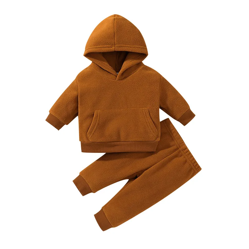 

Autumn Winter Baby Girls Boys Clothes Sets Fashion Thick Fleece Solid Toddler Hoody Pants 2Pcs Baby Girl Outfit Set 0-3Years