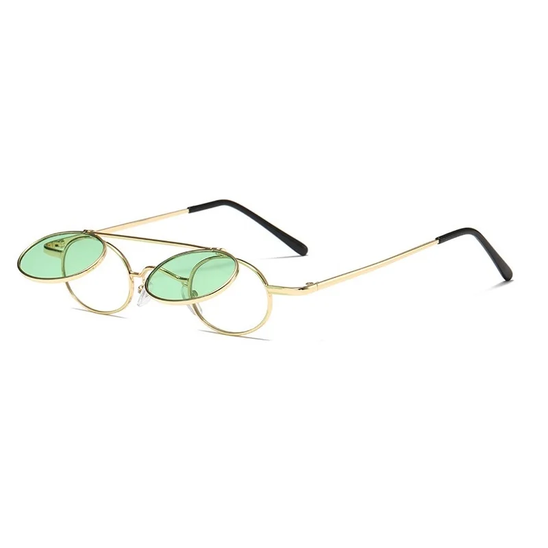 

Ins Popular Fashion Small Round Punk Double Bridges Women Sunglasses Retro Flip Lens Shades UV400 Men Sun Glasses Oculus