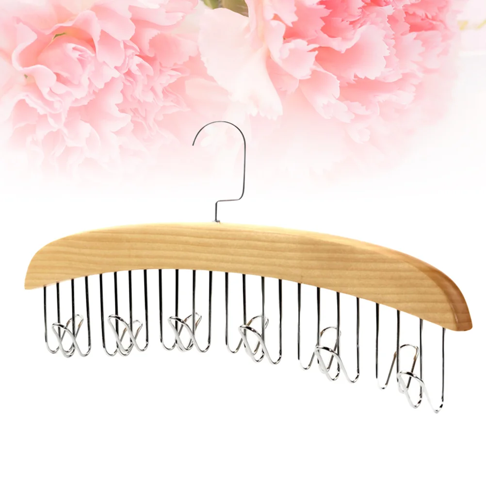 

Multifunctional Tie Hanger Solid Wood Clothes Rack Belt Scarf Hanger with 12 Hooks (Wood Color) Hangers for