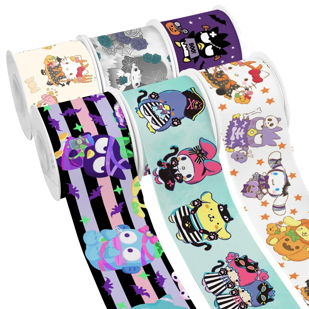 Атласная лента для упаковки подарков Sanrio Friends Pttern с принтом в рубчик 50 ярдов