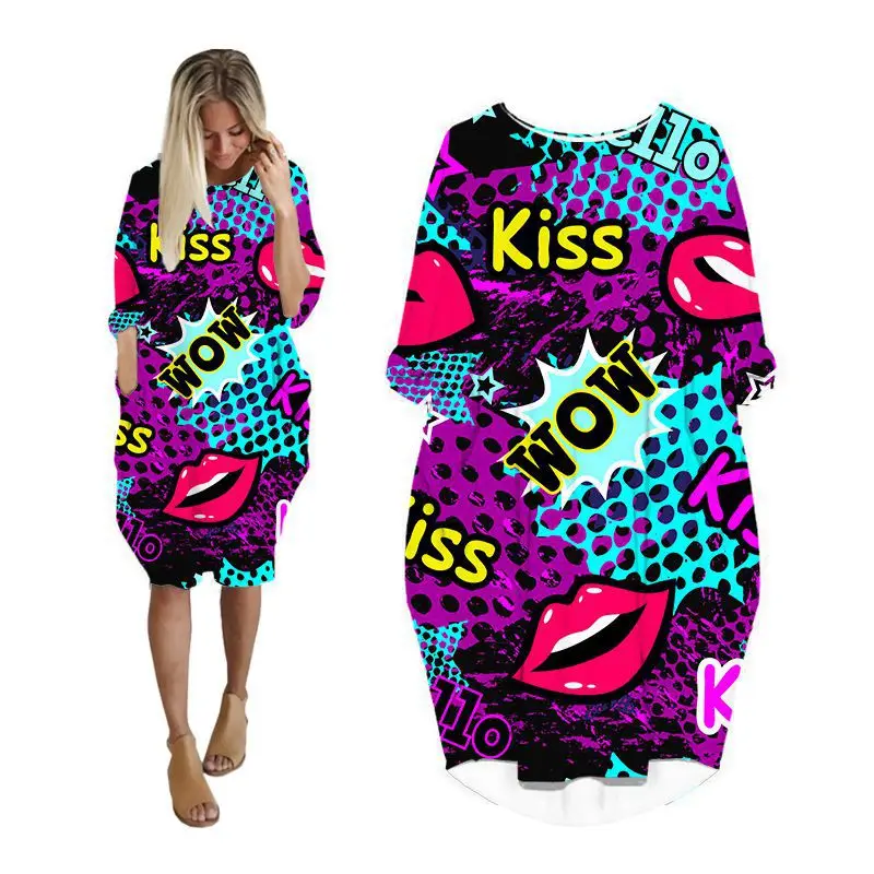 

Платье женское средней длины с принтом, модная Рождественская уличная одежда с длинным рукавом, одежда большого размера, Платье оверсайз