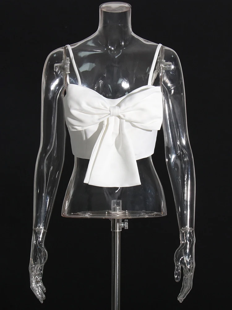 Женский топ с бантом и квадратным вырезом без рукавов