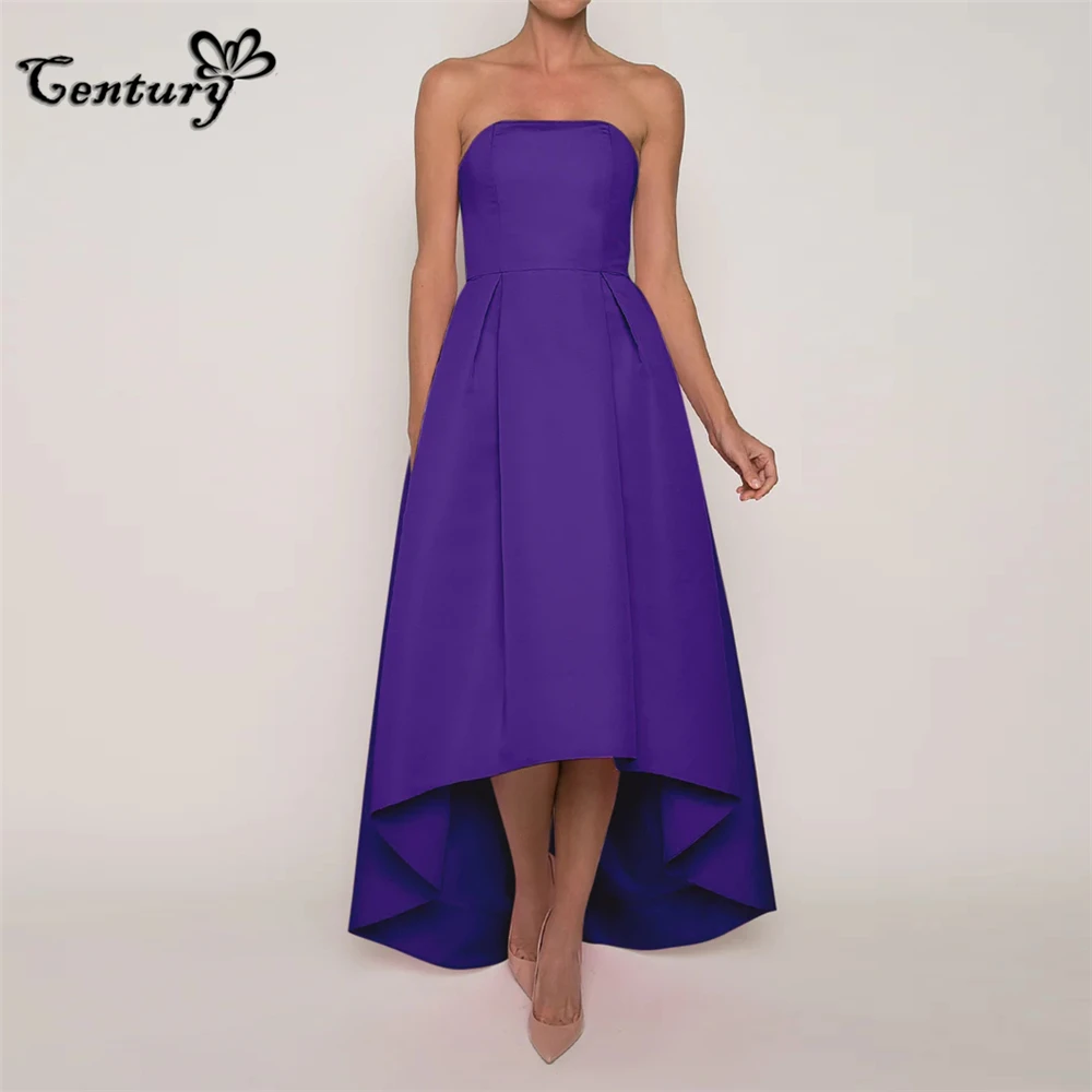 

Hi-Lo Purple Prom Dress Long Evening Party Gowns Strapless Backless Satin Pageant Formal Dresses Robe De Soiree Vestido Largo
