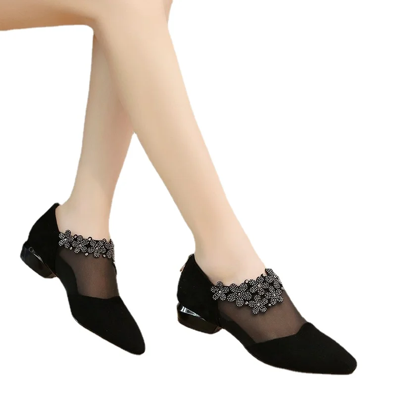 

Sandals for Women 2022 Fashion Rhinestone Sandals Women Flowers Low Heel Sandals Women Mesh Plus Size Sandals Sandalias Mujer